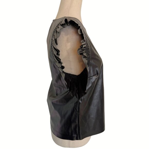 NWT English Factory Faux Leather Top with Statement Sleeves Ruffles Size S - Picture 3 of 9